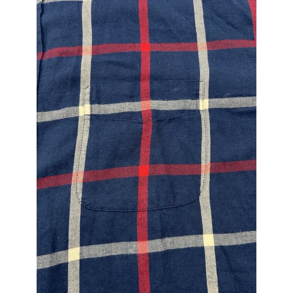 J Crew Brushed Twill Cotton Plaid Shirt Mens XL Blue Red Long Sleeve Button Down